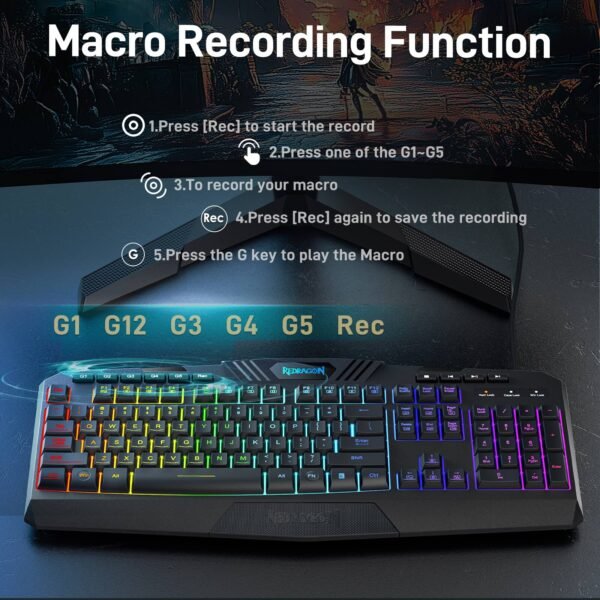 REDRAGON - S101-4 Programmable Gaming Keyboard and Mouse Combo Set, RGB Backlit, 5 Macro Record Keys, US Layout and 7200DPI Mouse - Black