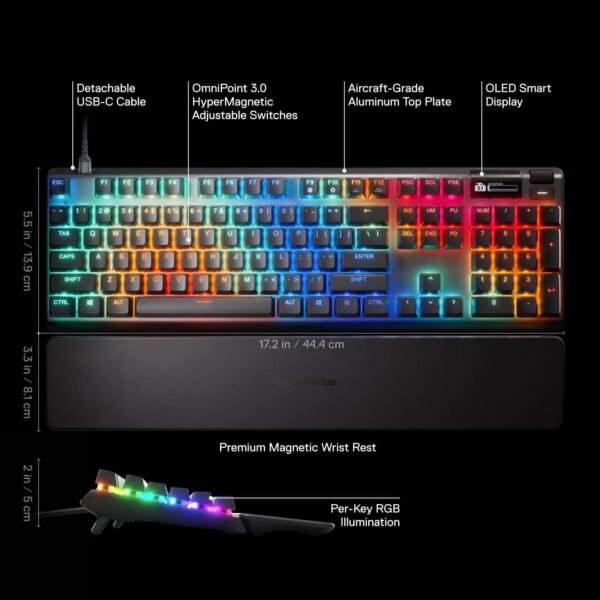 5466cdbe-f653-4cfb-bf7e-ec2c66ab1c1c.jpg SteelSeries - Apex Pro Gen 3 Full Size Wired Mechanical OmniPoint Adjustable Gaming Keyboard with Rapid Tap - Black
