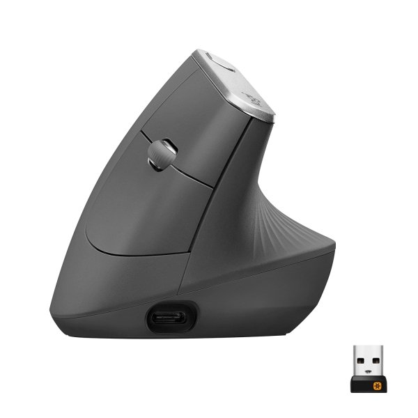 6282602_sd.jpg Logitech - MX Vertical Advanced Wireless Optical Ergonomic Mouse with USB and Bluetooth Connection - Wireless - Graphite