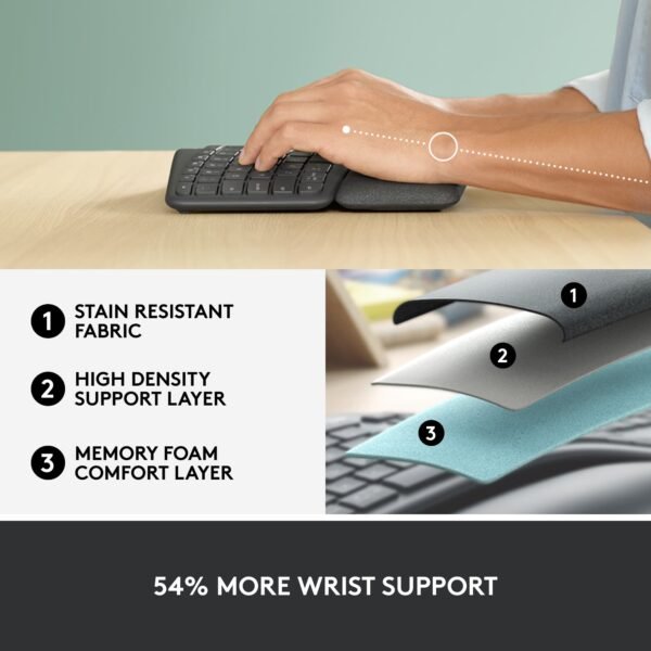 Logitech - ERGO K860 Ergonomic Full-size Wireless Keyboard for Windows and Mac with Palm Rest - Black