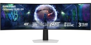 673c2ad4-de66-4ad5-907f-e972ec8aa5e4.jpg Samsung - 49" Odyssey OLED G9 (G93SD) Dual-QHD 240Hz 0.03ms G-Sync Compatible Curved Glare Free Gaming Monitor - Silver