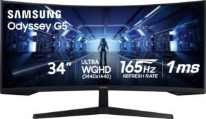778d31c2-887a-4289-b7c3-139642a560bd.jpg Samsung - 34” Odyssey G5 1000R Curved 1ms 165Hz QHD FreeSync Prem Gaming Monitor - Black