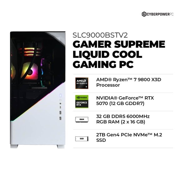 CyberPowerPC - Gamer Supreme Gaming Desktop - AMD Ryzen 7 9800X3D - 32GB Memory - NVIDIA GeForce RTX 5070