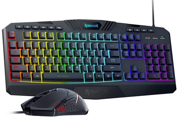 REDRAGON - S101-4 Programmable Gaming Keyboard and Mouse Combo Set, RGB Backlit, 5 Macro Record Keys, US Layout and 7200DPI Mouse - Black