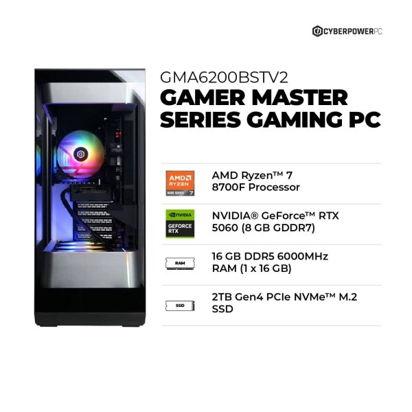 99012ef9-4300-465c-bf7c-ac6a2f10abef.jpg CyberPowerPC - Gamer Master Gaming Desktop - AMD Ryzen 7 8700F - 16GB Memory - NVIDIA GeForce RTX 5060 8GB - 2TB PCIe 4.0 SSD - Black