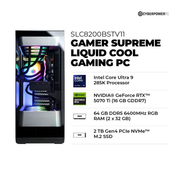 b1287933-21bf-456b-997a-f7220ffe4302.jpg CyberPowerPC - Gamer Supreme Gaming Desktop - Intel Core Ultra 9 285K - 64GB Memory - NVIDIA GeForce RTX 5070