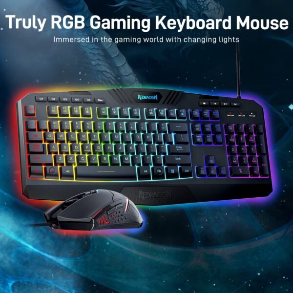 REDRAGON - S101-4 Programmable Gaming Keyboard and Mouse Combo Set, RGB Backlit, 5 Macro Record Keys, US Layout and 7200DPI Mouse - Black