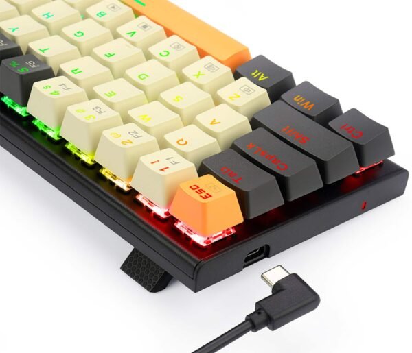 REDRAGON - K633CGO-RGB Wired 60% Mechanical Gaming Keyboard, RGB Backlit 68 Keys Progammable Keyboard, Hot-Swappable Red Switch - Black/Beige/Orange